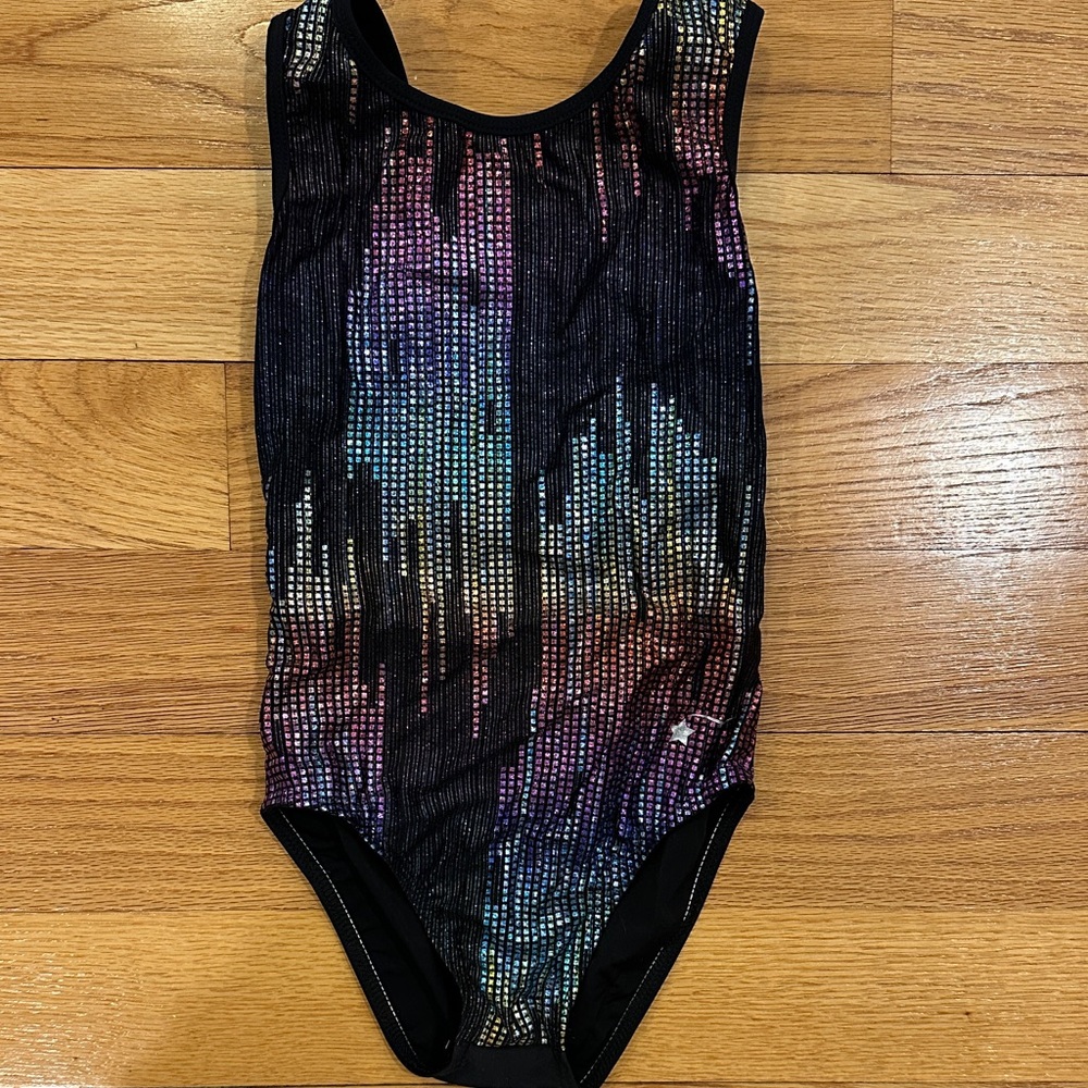 Destira Girls Black Iridescent Stripe Gymnastics Leotard